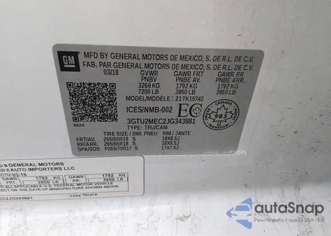 2018 GMC Sierra 1500 Sle из США, поврежденный, VIN 3GTU2MEC2JG343881